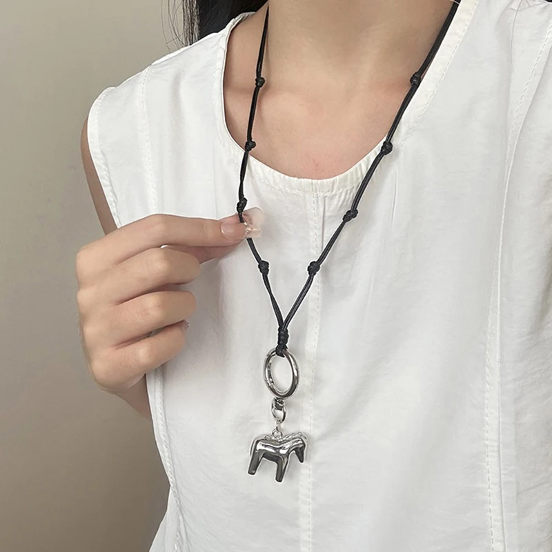 1pc Fashion New Pony Pendant Long Necklace For Women Men Hip-Hop Punk Sweater Chain Jewelry