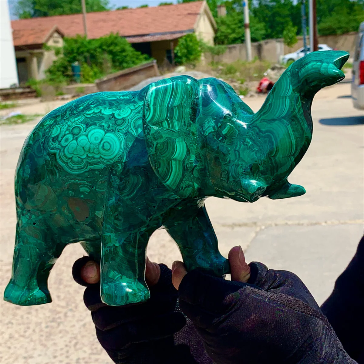 Natural Malachite Carved Elephant Quartz Crystal Mineral Specimen Healing Wealth Home Office Degaussing Decoration Meditationgem 6