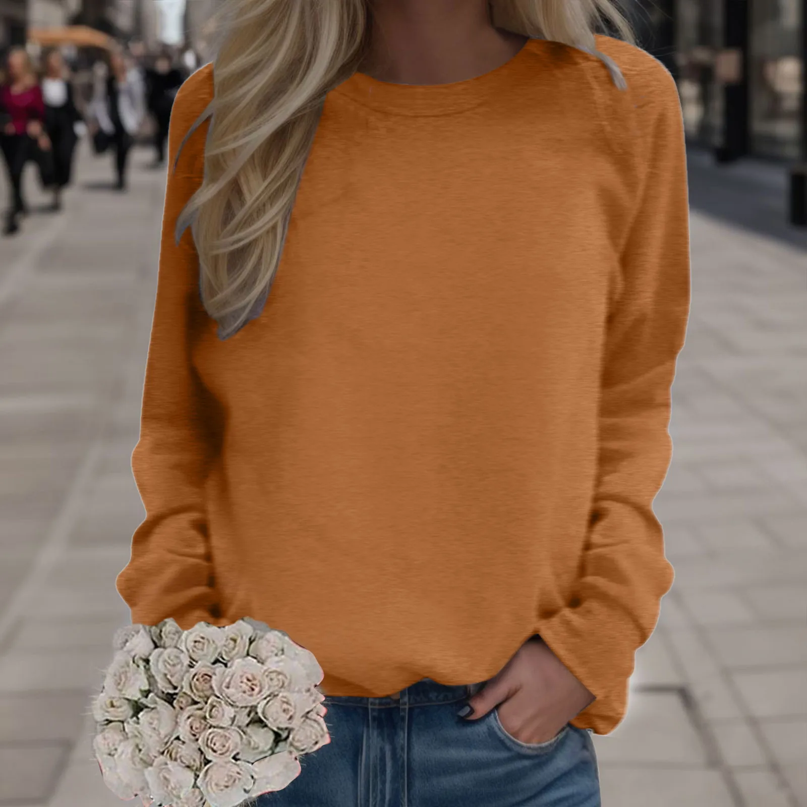 

Woman Solid Color O-Neck Sweatshirt Casual Loose Fit Hoodie Harajuku Aesthetic Streetwear Pullover Tops Korean Pop Sweatshirt