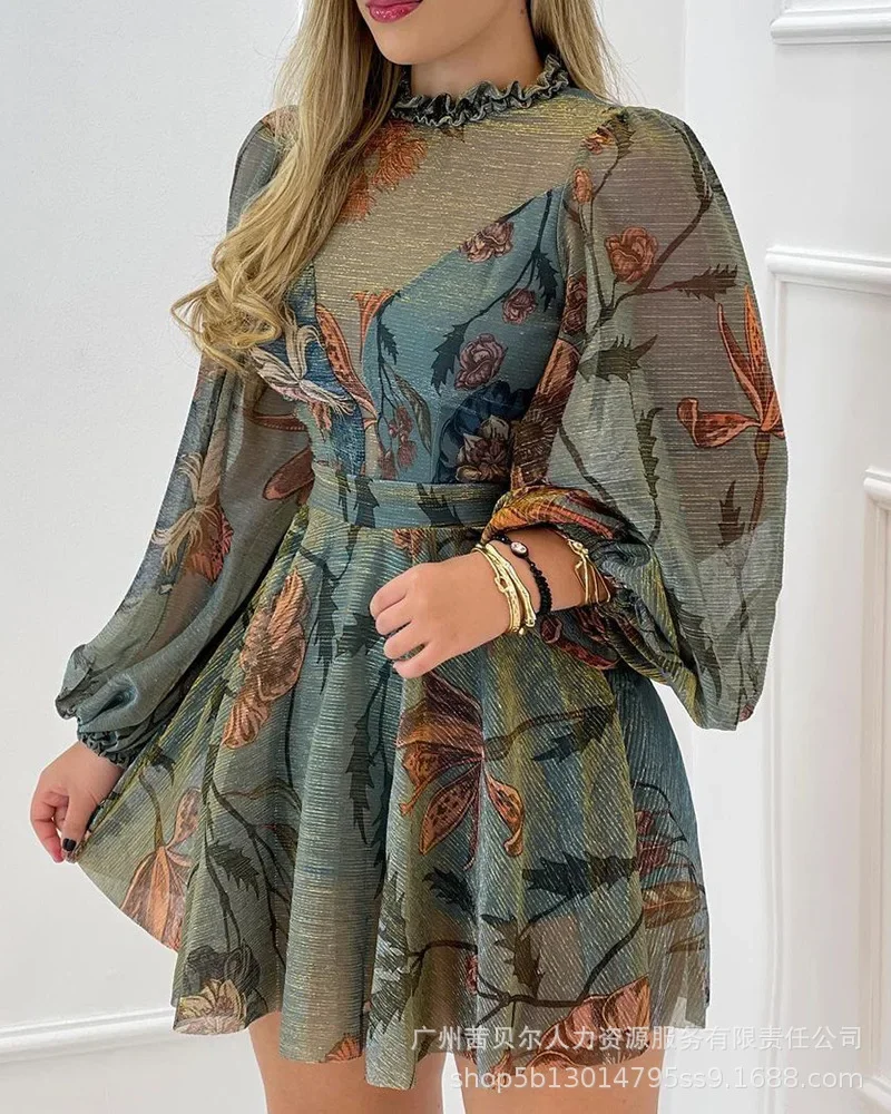 

Осень 2023, новые женские платья, синее Цветочное платье с рисунком грибка для женщин