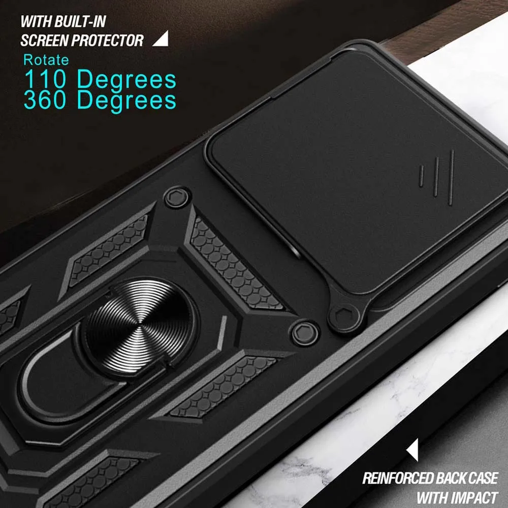 OPPO Premium Shockproof Case with Magnetic Ring Holder & Sliding Camera Cover