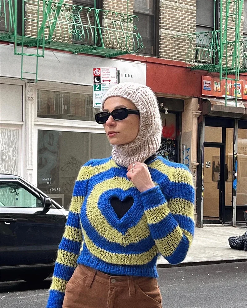 black sweater Vintage Love Hollow Out Sweater Women Radiant Heart Knit Tops Sweater Blue Mix Colors Fashion Cute Young Girls Street Pullovers cardigan sweater