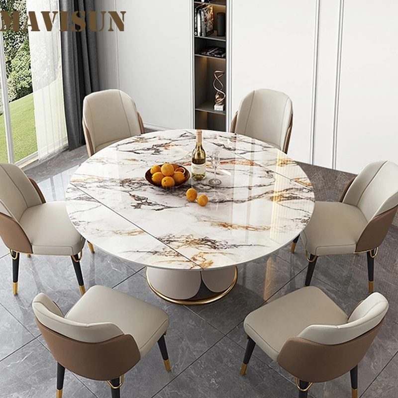 

Nordic Style Extendable Tables With Turntable Kitchen Luxury Small Household Furniture Marble Round Dining Table Set 6 Chairs