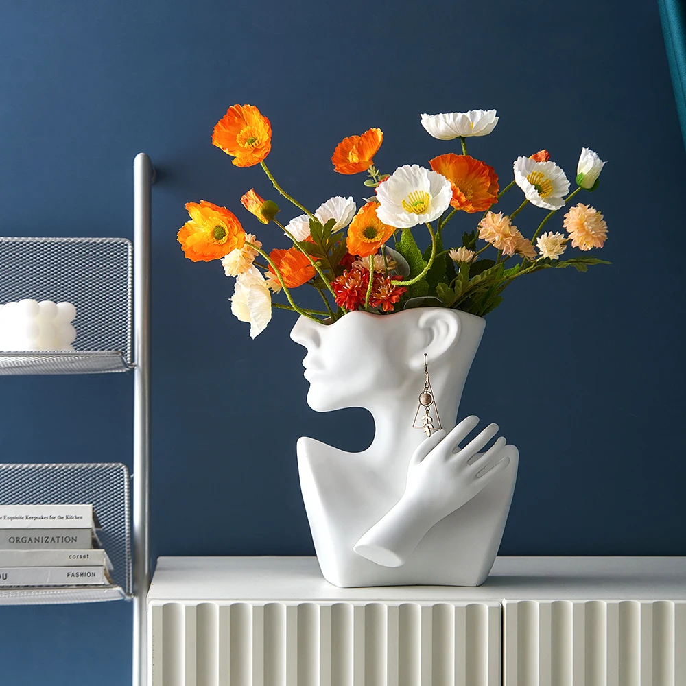 

Modern Flower Vase Home Decor Accessories for Living Room Resin Sculpture Luxury Modern Art Human Plant Pots Decorative Vases