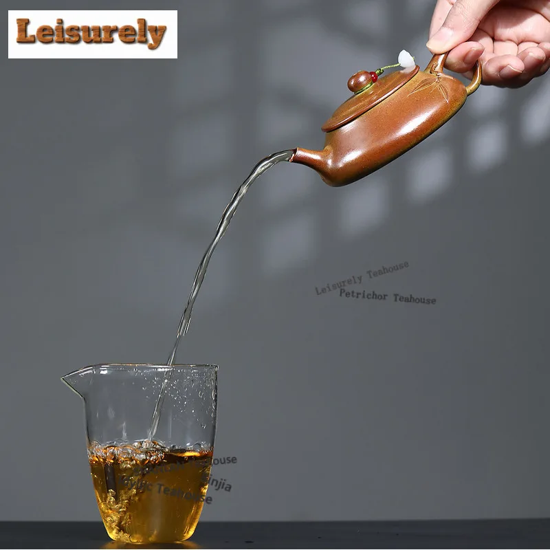 130ml Antique Yixing Purple Clay Teapots Handmade Stone Scoop Pot Raw Ore Gold Section Mud Kettle With Filter Zisha Tea Set Gift