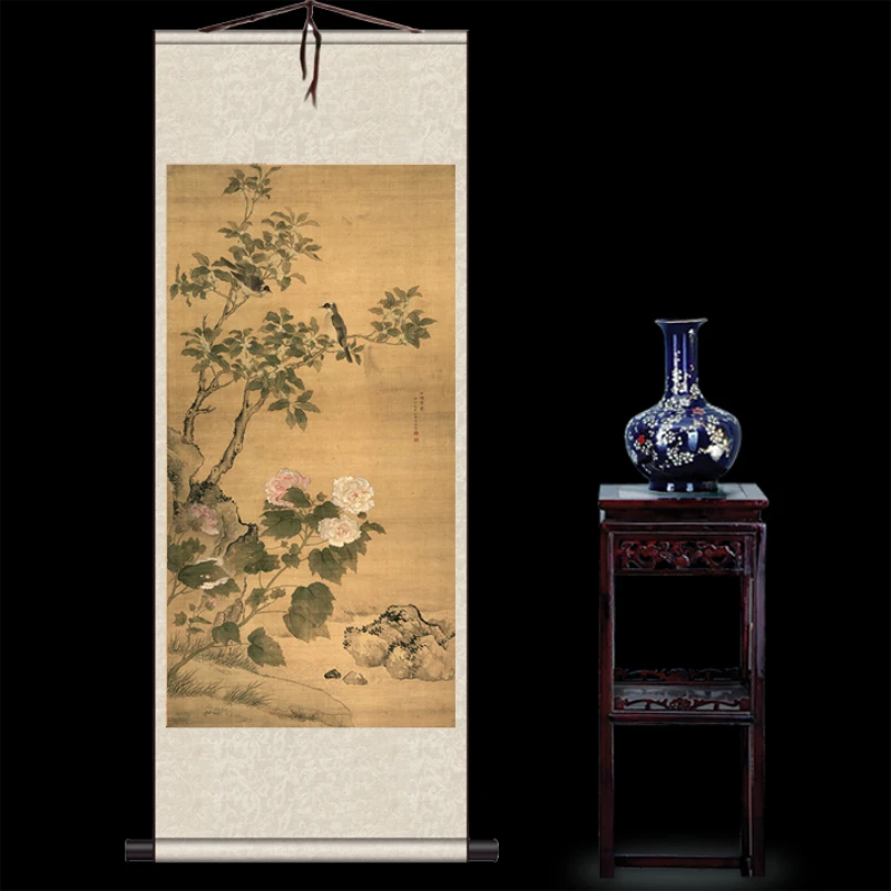 

Белая головка Ronggui Xian He Tu San Yang Kai Tai цветок и птица картина шелковая Живопись