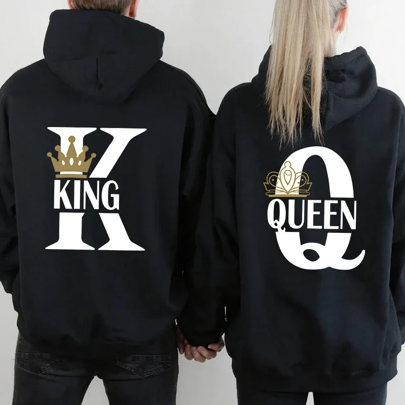 Para Parejas Felpe Con Scritta King E Queen Couple Hoodies Beauty