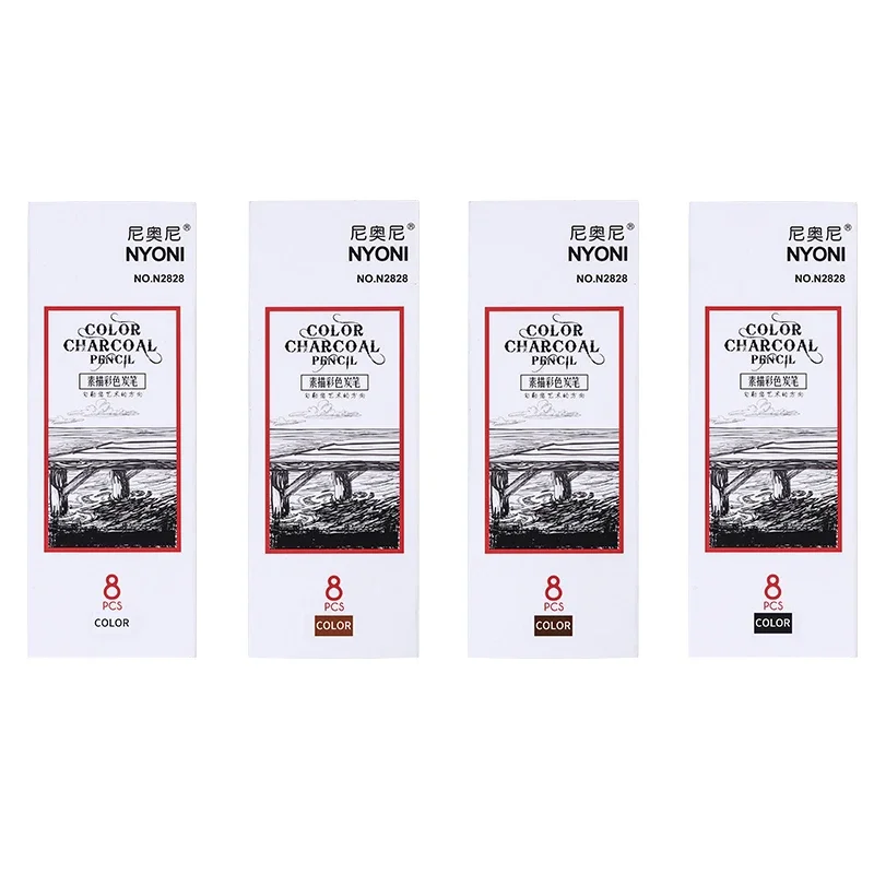 NYONI Sketch Color Charcoal Pencil N2828 White/Black/Brown/Suntan Unbreakable Drawing Art Supplies Painting Carbon
