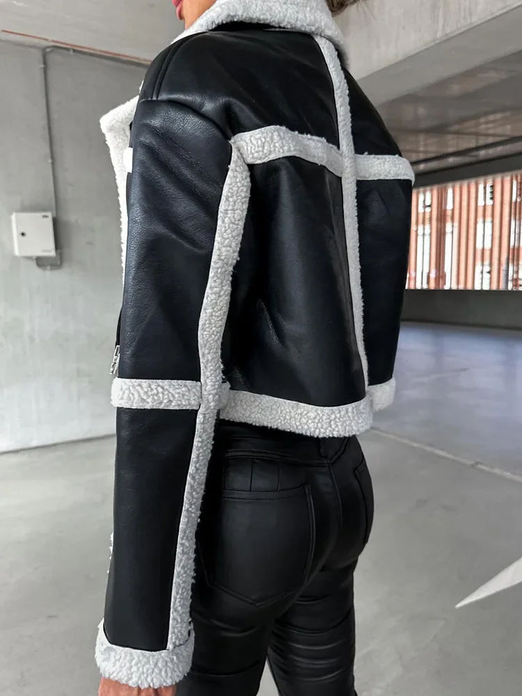 Long Sleeve Loungewear Women Coats Turn-Down Collar Autumn Winter Patchwork Ladies Outerwear 2023 Fashion Elegant Short Jackets