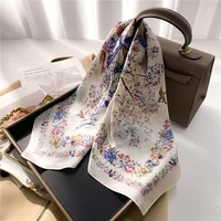 Luxury 2024 Floral Print Square Silk Scarf for Women Hijab Hair Bands 70cm Neckerchief Female Satin Shawl Ribbon Headband 1