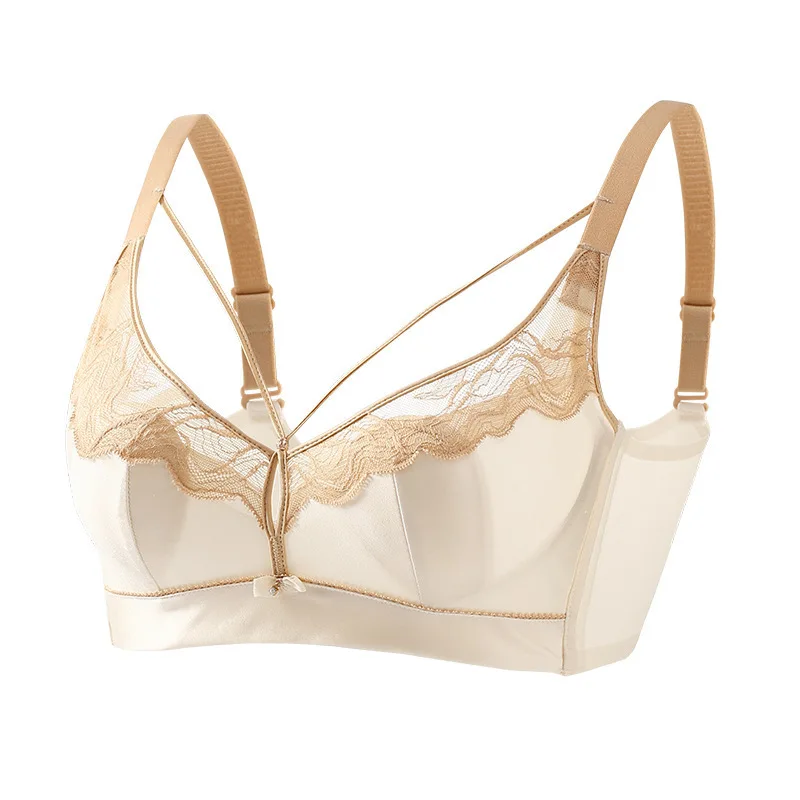 

Rabbit Ear Cup French Scarless Underwear Women's Crystal Cup Bra Female Soft Breathable Gather Lace Bra Large-sized Bra Everyday