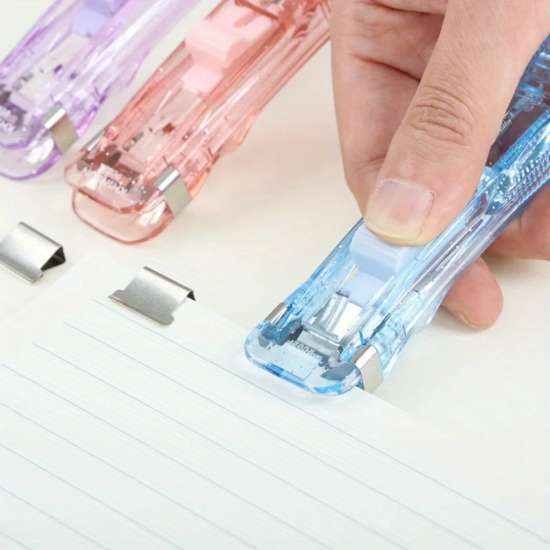 종이 클리퍼 스테이플러, 푸시 클램프, 파일 문서 바인딩 도구, 스테이플링 기계, 종이 클립 리필 포함, 사무용품