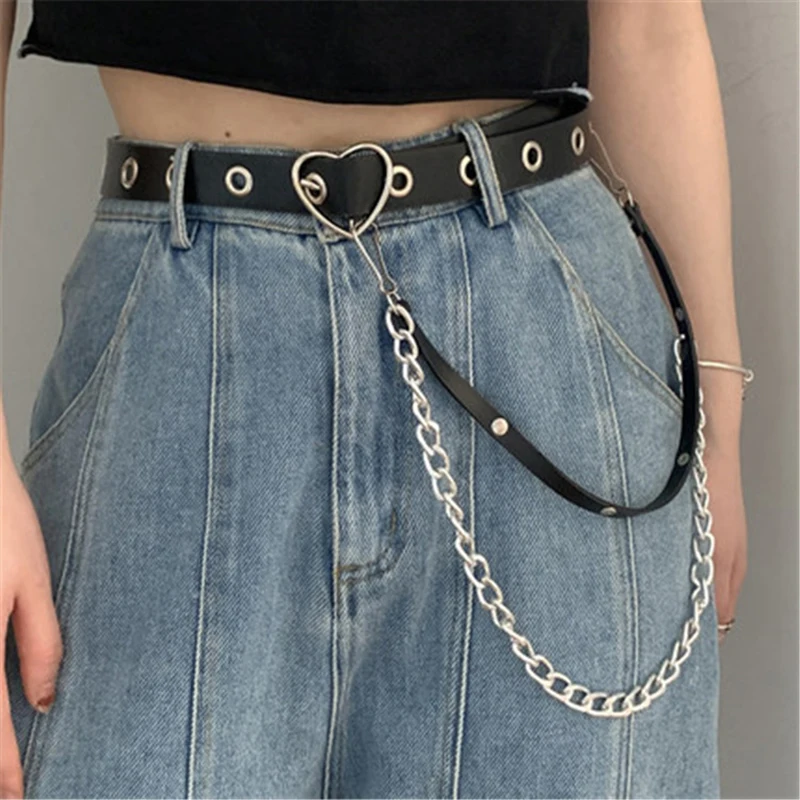 

Hip Hop Chain Tassel Belts Punk Studded Pin Buckle PU Belt Y2K Unisex Black Casual PU Jeans Pants Belt Women Men gürtel damen