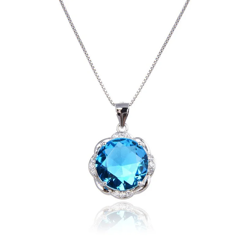 

Lefei Jewelry s925 Silver Fashion Trendy Luxury Creative Blue Zircon Round Pendant Necklace For Women Party Wedding Charms Gift