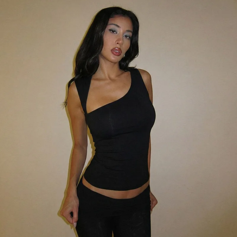 New 2026 Summer Fashion Irregular Neckline Sleeveless Slim-fit Vest Solid Color Elegant Versatile Casual Women's Short Top