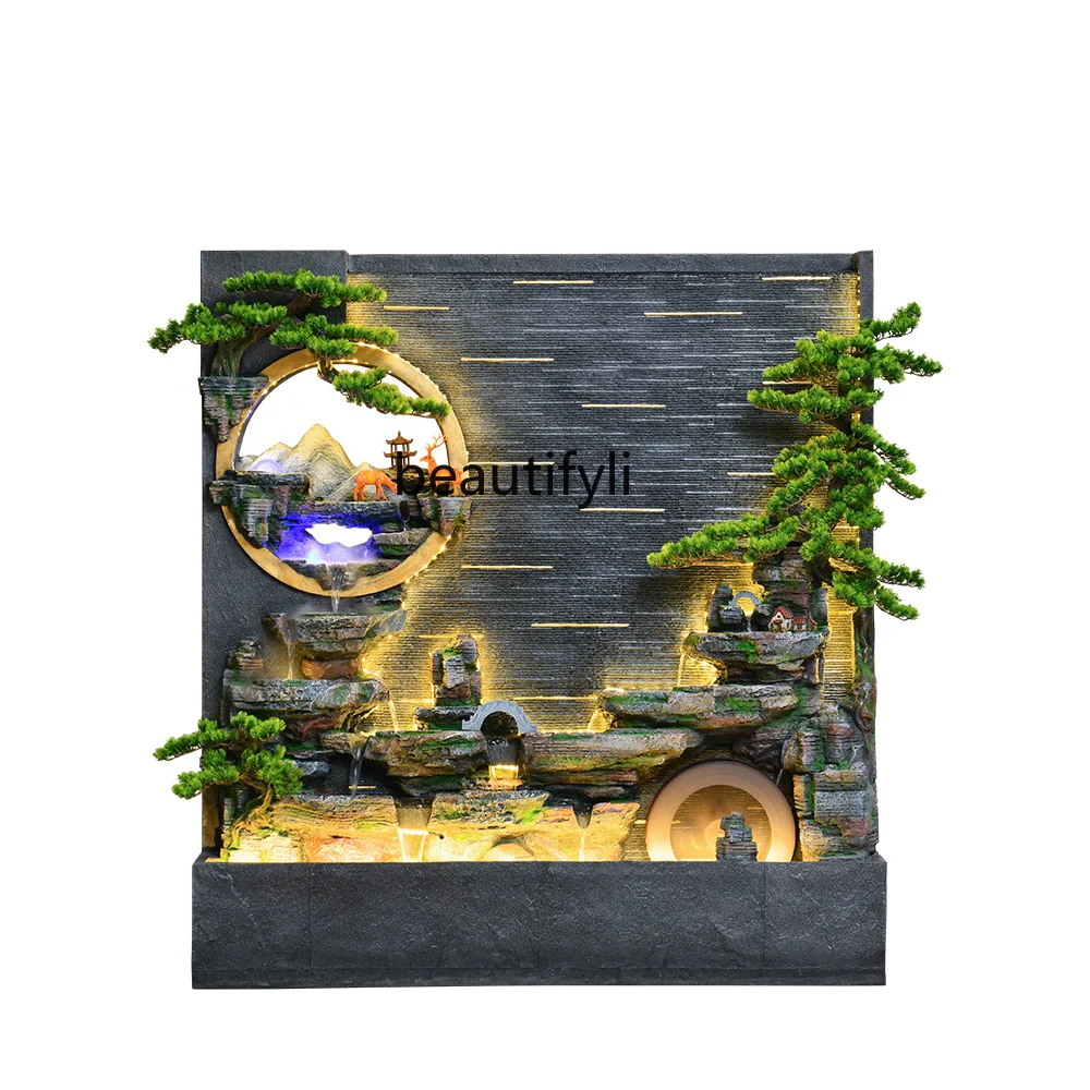 

yj Large Water Curtain Wall Fountain Waterscape Fengshui Wheel Rockery Floor Ornaments Courtyard Garden Fish Pond