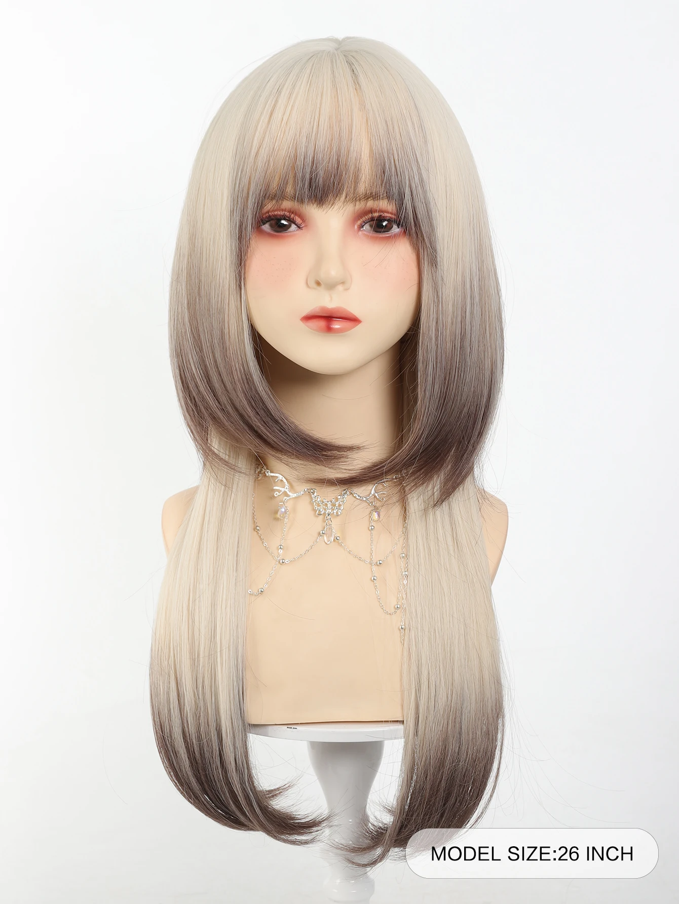 Synthetic Blonde Brown Long Straight Glueless Wig for Women