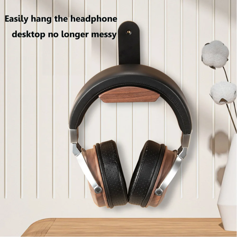 Pure Wood Walnut Headphone Stand Mount Solid Wooden Earphone Rack Hanger Aluminum Alloy Desktop Gaming Headphone Bracket Holder