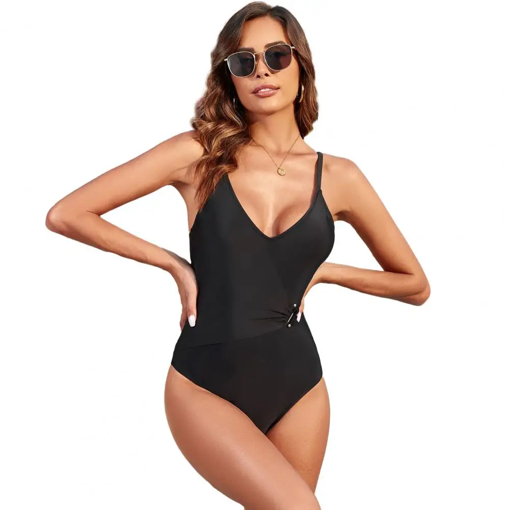 

Backless Monokini Elegant Deep V Neck Women's Monokini Swimsuit with Spaghetti Straps Backless Design for Beachwear Poolside