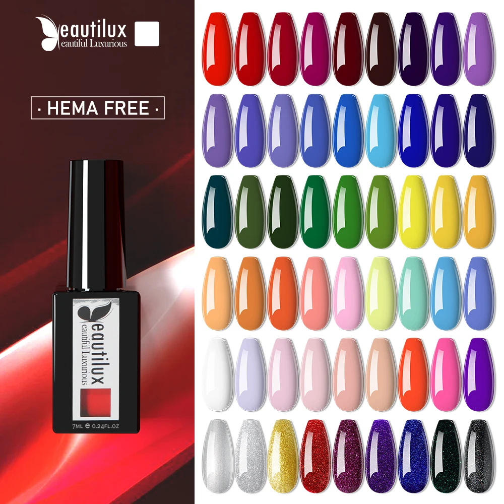 Beautlux Hema Free Gel Nail Polish Soak Off Uv Led Semi Permanent Gel Nails Lacca Base Top Coat Vernice 7Ml