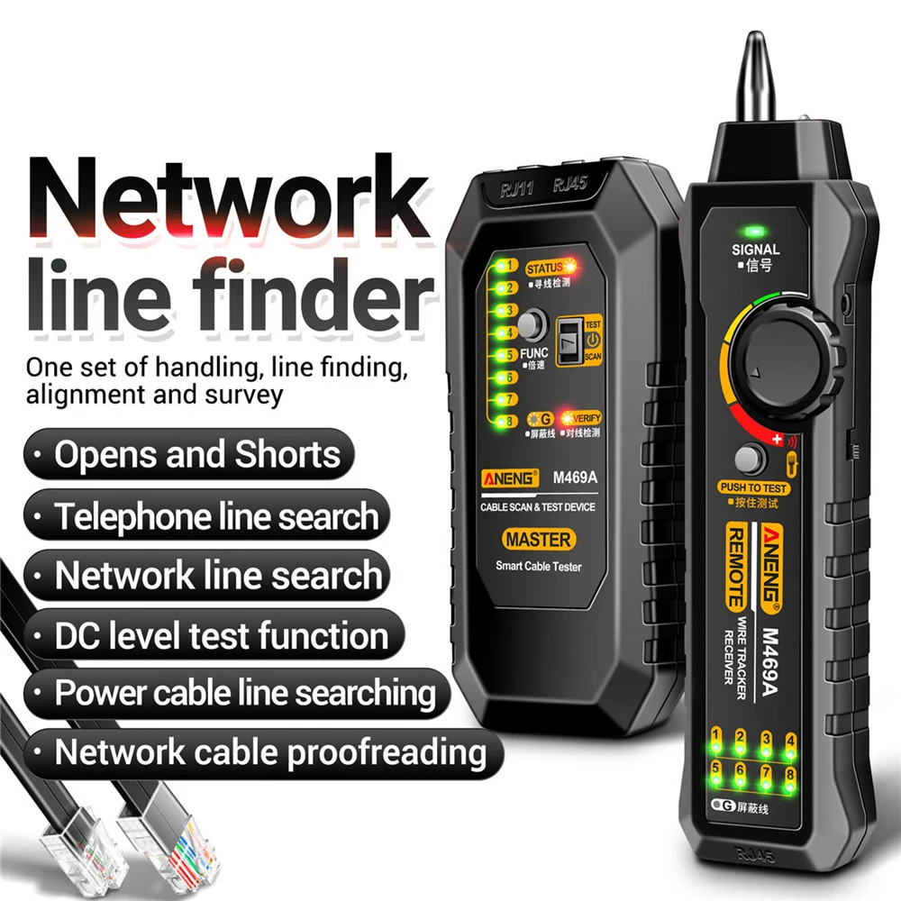 Network Cable Tester RJ11/RJ45 Multifunctional Line Finder Anti-interference Test Instrument Wire Tracer Ethernet Network Cable Collation Tester