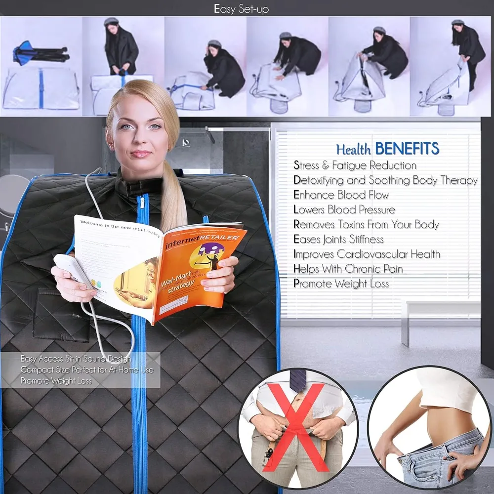 Compact and Portable Infrared Steam Sauna, Suitable for Relaxing and Rejuvenating At Home, Foldable Chair, Foot Mat Heating Pad 5