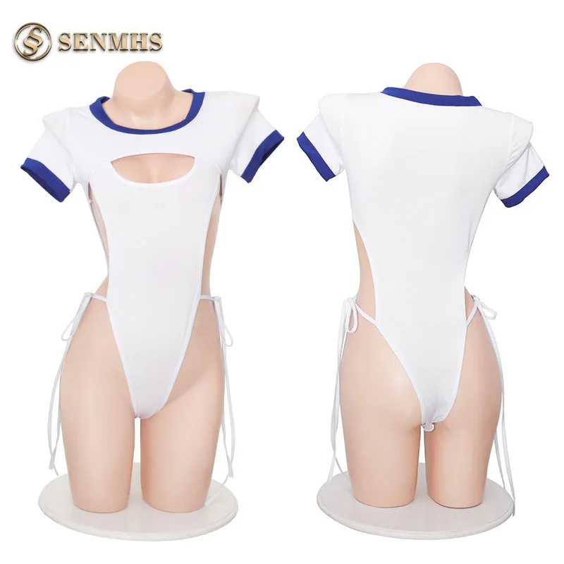 

SENMHS Cosplay Sexy Naughty Erotic Extreme Small Breasts Cute See-Through Lingerie Leotard School Swimsuit Gym With Stockings