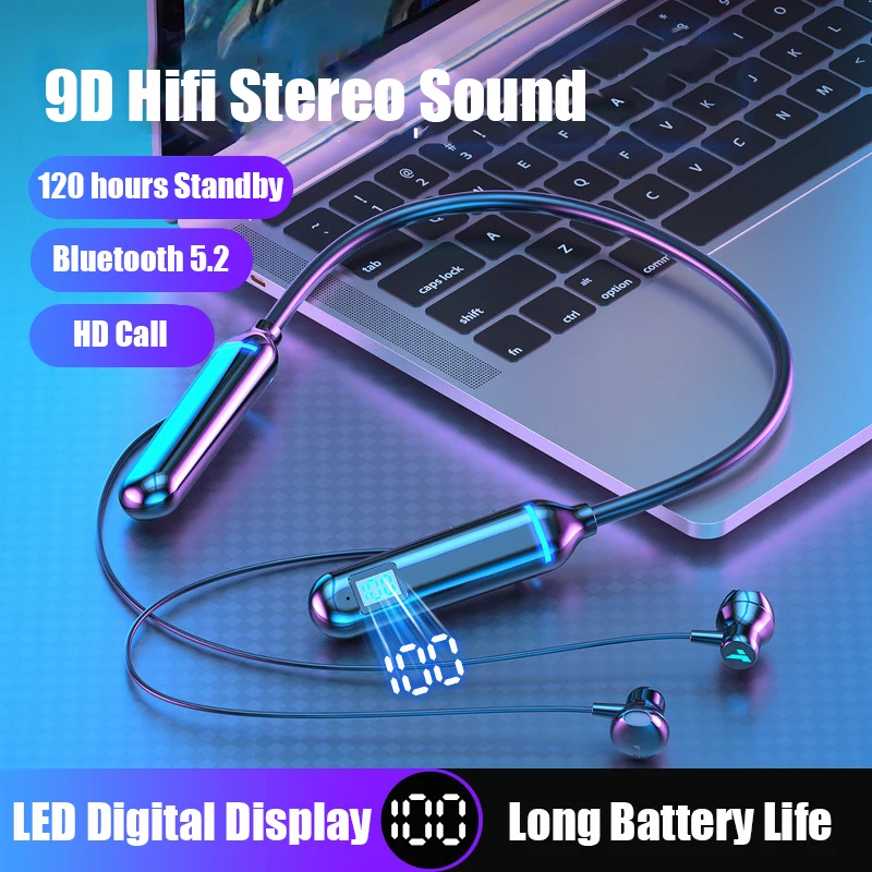 

YOVONINE D18 TWS Earphones Bluetooth 5.2 Wireless Headphones Wired Magnetic Sports Waterproof Earbuds Neckband Headset With Mic