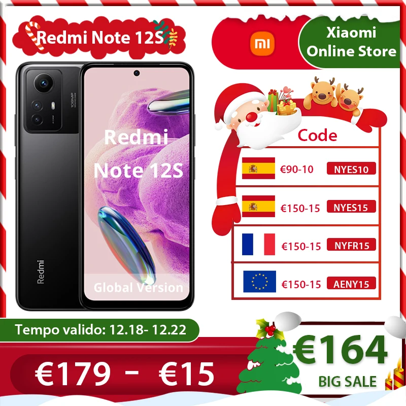 Global Version Xiaomi Redmi Note 12S 8GB 256GB Helio G96 108MP Camera 90Hz 6.43″ AMOLED DotDisplay 33W Fast Charging 5000mAh