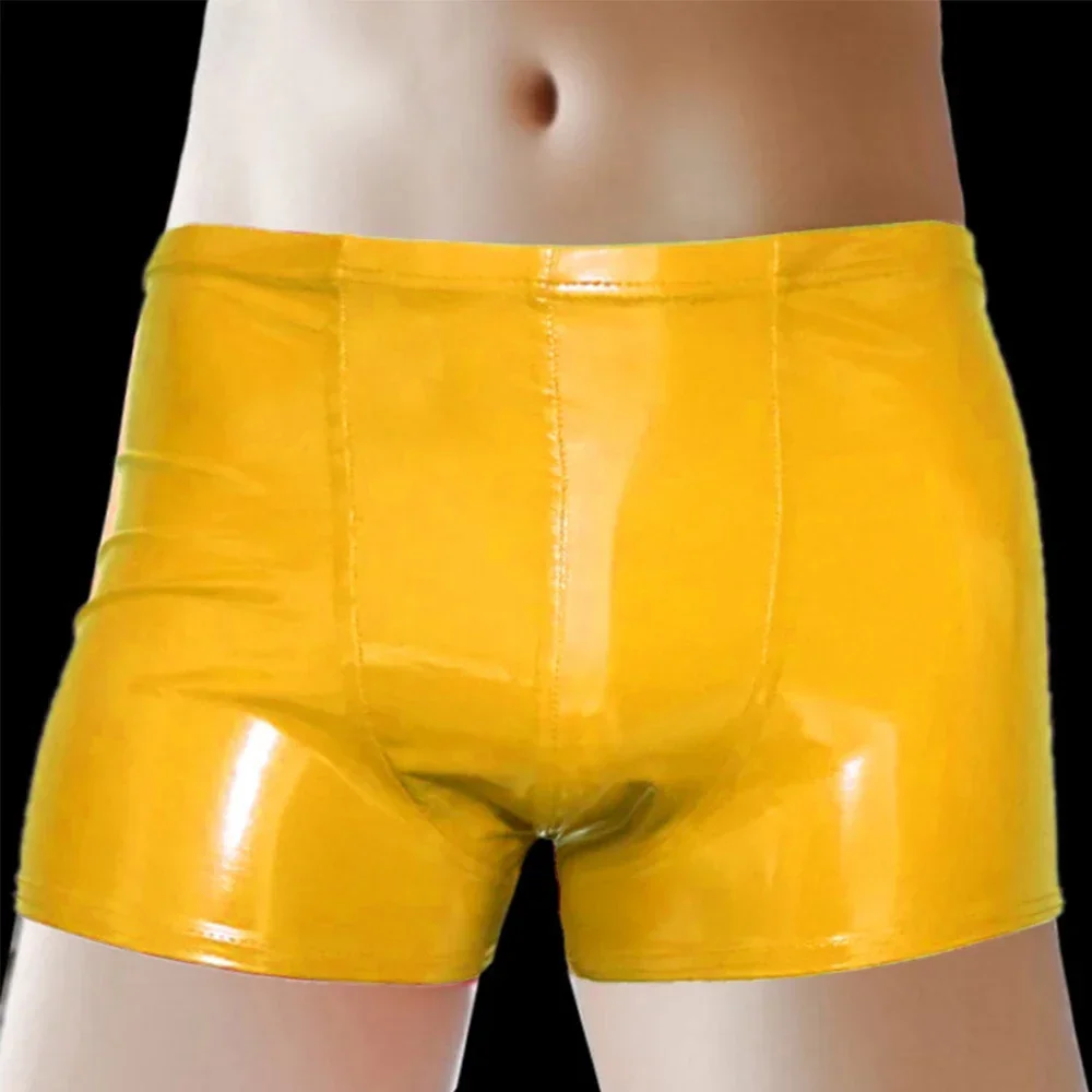 Men Sexy Leather Boxer Briefs Shorts Faux Leather Hot Pant Underwear Underpants Short Pants Pole Dancing Costume Rave Clubwear