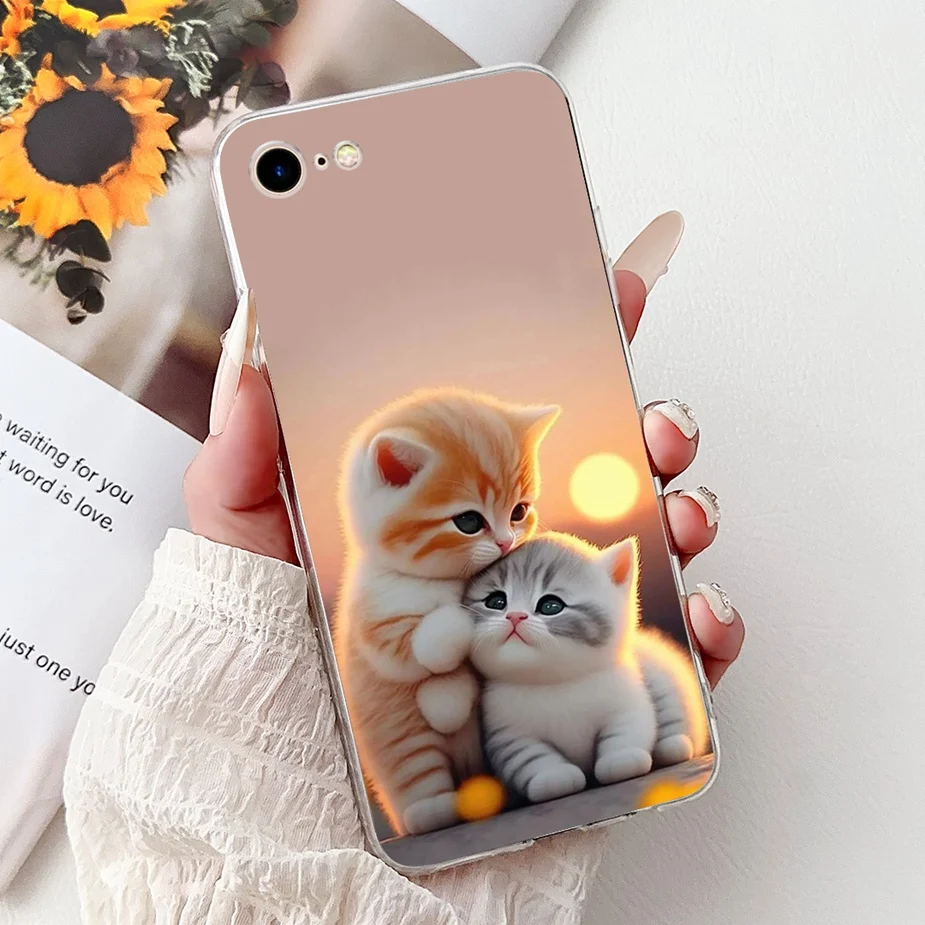 Cute Cat Painted Clear Silicone Soft Slim Phone Case