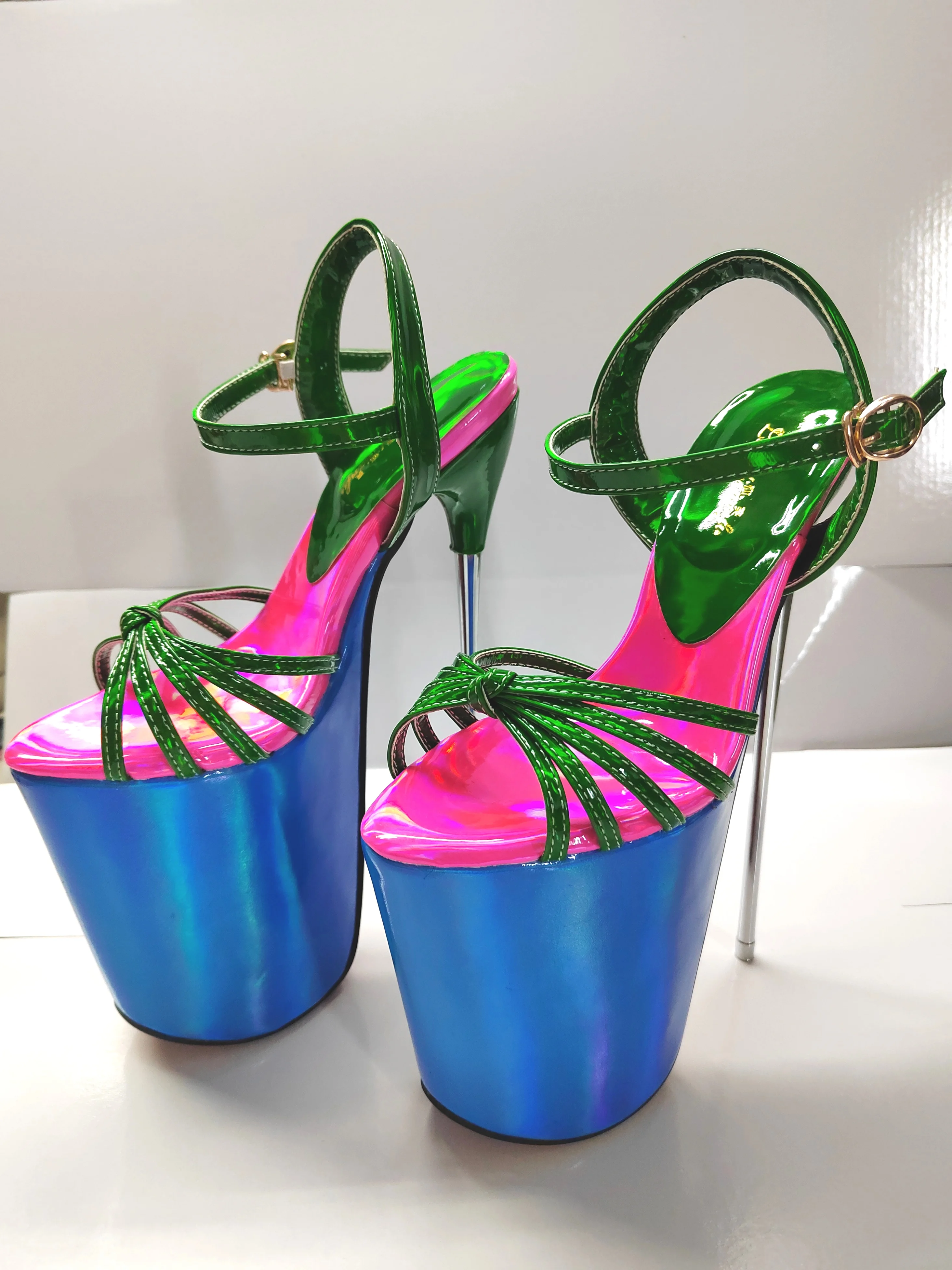 Summer 19cm Metal Thin High Heels Sandals Female Platform Women's Shoes Narrow Band Steel Pipe Dance Buckle SM Stripper Pumps 3