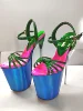 Summer 19cm Metal Thin High Heels Sandals Female Platform Women's Shoes Narrow Band Steel Pipe Dance Buckle SM Stripper Pumps 3