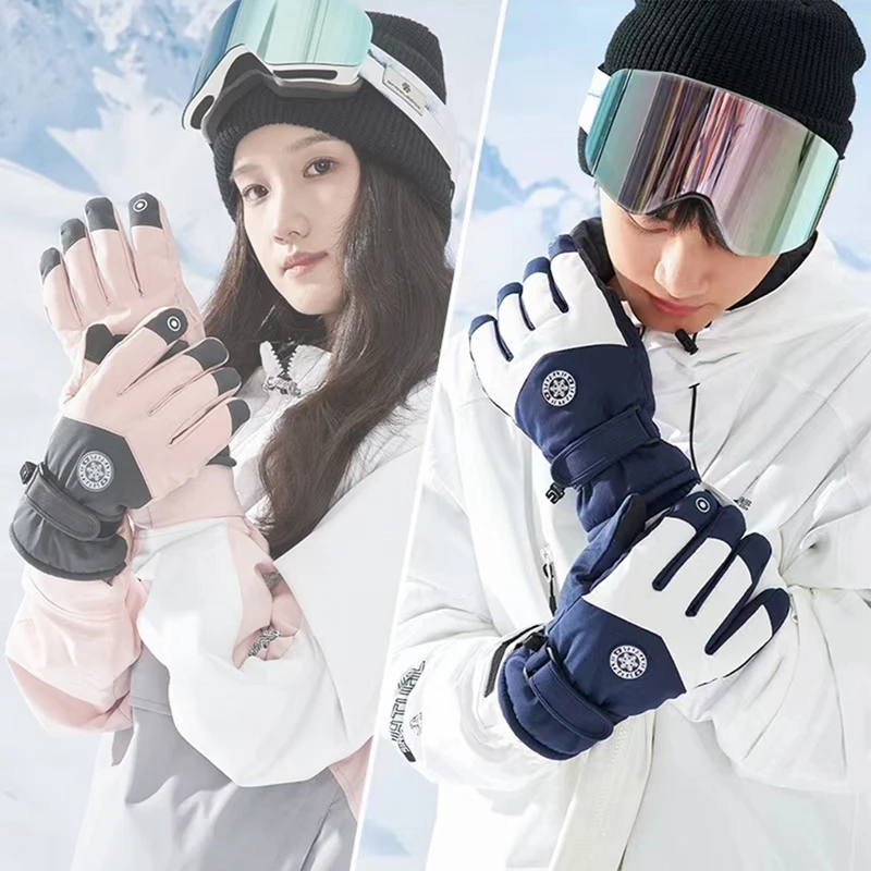 Guantes de esquí para hombre y mujer, manoplas cálidas a prueba de viento, impermeables, antideslizantes para pantalla táctil, Snowboard, moto de nieve, ciclismo y esquí