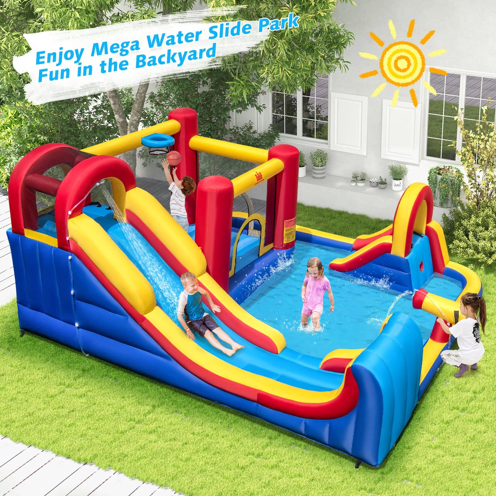 Inflatable Water Slide Giant Kids Water Park w/ Double Slides without Blower 3