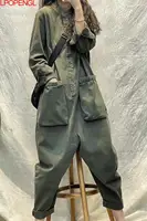 New Women's Solid Color Spring Long Sleeves Jumpsuit Personalized Fashion Pullover Straight Streetwear Pockets One Piece Pants - Image 5