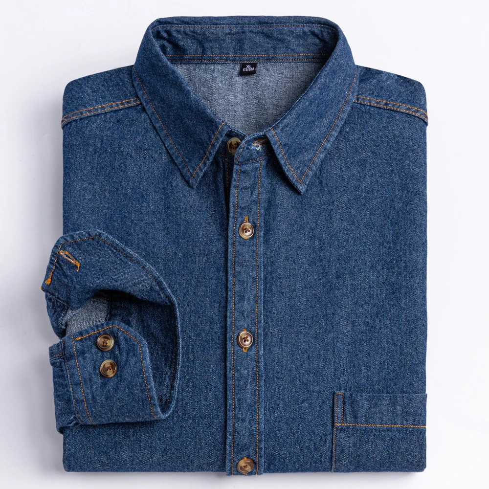 Men's Versatile Casual Long Sleeve Denim Pocket Shirt Regular-Fit Comfortable Soft Cotton Washed Durability Work Shirts denim shirt long sleeved shirt