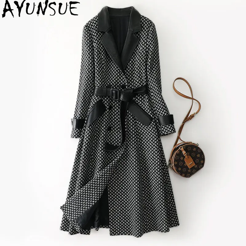 

Wool Coat Women Winter 2022 Trend Woolen Jackets for Women Long Coat Waisted Plaid Overcoat Femal Elegent Coats Abrigo Mujer FCY