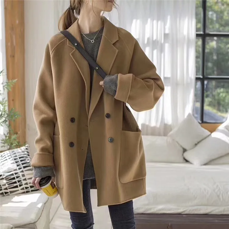 

Double Sided Cashmere Sweater For Women, New Fashionable High-End Short Loose Woolen Jacket For Women
