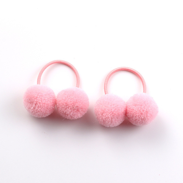 Small Solid Two Fur Ball Hair ring Girls Elastic Rubber Band Hair Bands Cute Hair Accessories Kids Headwear Ornaments