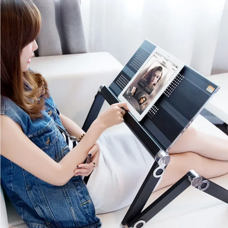 Lazy bed office computer desk folding lift can lie flat aluminum alloy laptop stand bed table laptop standing desk