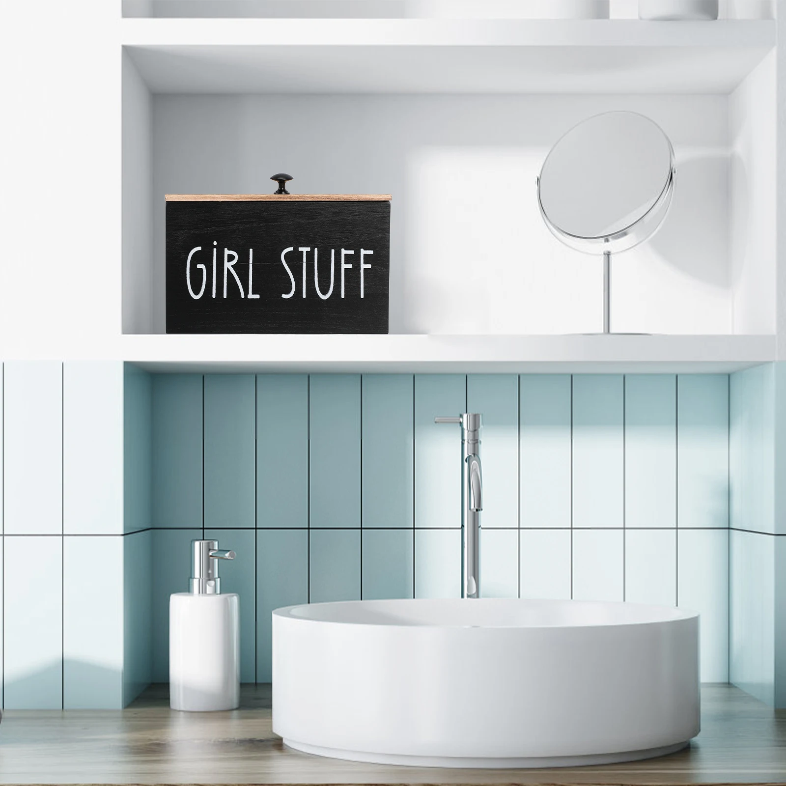 Wooden Tampon Holder Box Sanitary Napkin Storage Cotton Pads ganizer Feminine Product Case Bath Contain Shelves home storage box 5