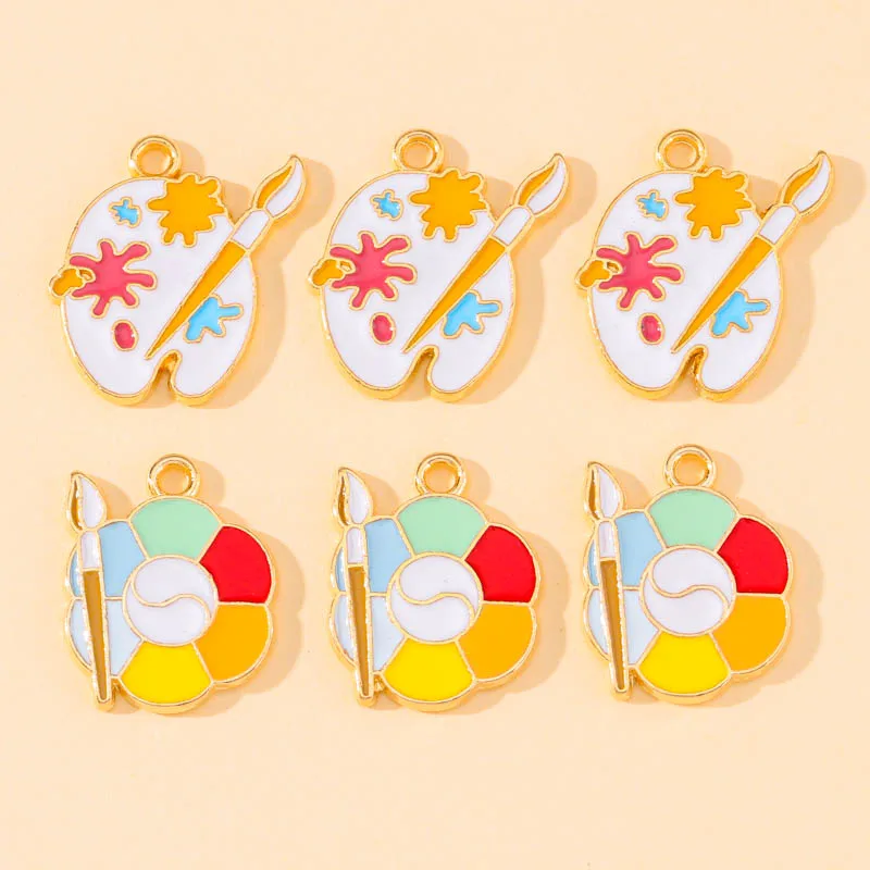 

20Pcs 2 Style Fashion Funny Colorful Enamel Pigment Palette Paintbrush Charms Painting Pendant for DIY Jewelry Making Accessorie