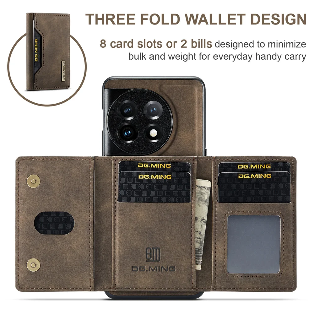 DG.MING Premium 2-in-1 Trifold Magnetic Leather Wallet Case