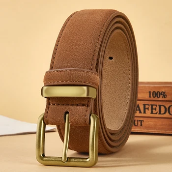 Fashion Suede Cowhide Women‘s Belts Genuine Leather 3.5cm Wide Belt Metal Buckle Women Belt Matched Dress Jeans Skinny Girdle 1