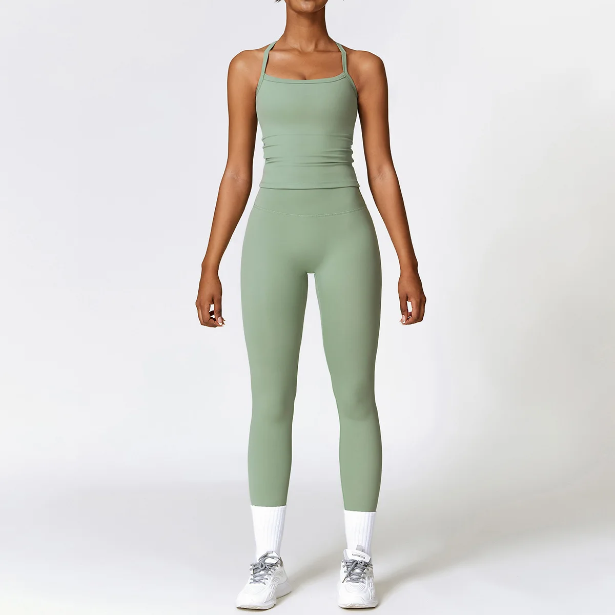 2 Stuks Naadloze Yoga Set Vrouwen Workout Set Sportkleding Gym Kleding Fitness Lange Mouw Crop Top Hoge Taille Leggings Sportpakken