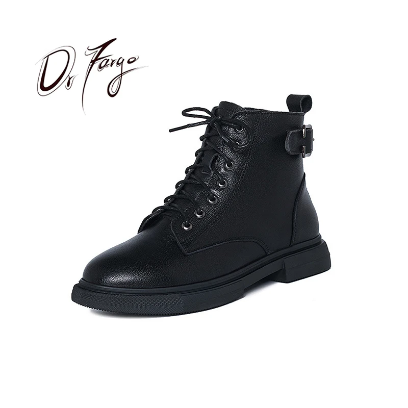 

DRFARGO Shoes Women Genuine Leather Ankle Boots 2.5cm Square Heel Back zipper Boots Spring Winter Fur Chaussure size 35-43