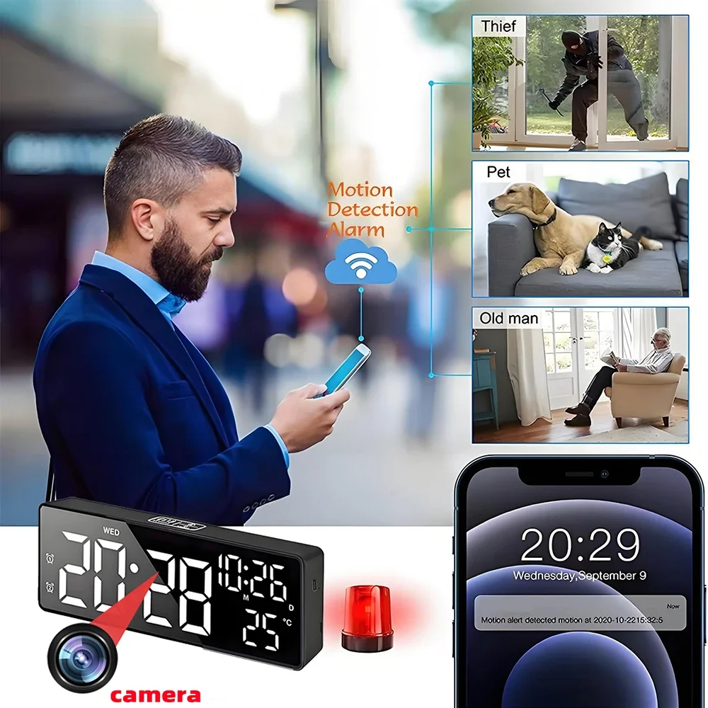 Mini videocamera 4K HD, supporta la visualizzazione remota, il rilevamento del movimento, le luci digitali possono essere spente, sveglia con suoneria_voghion.com
