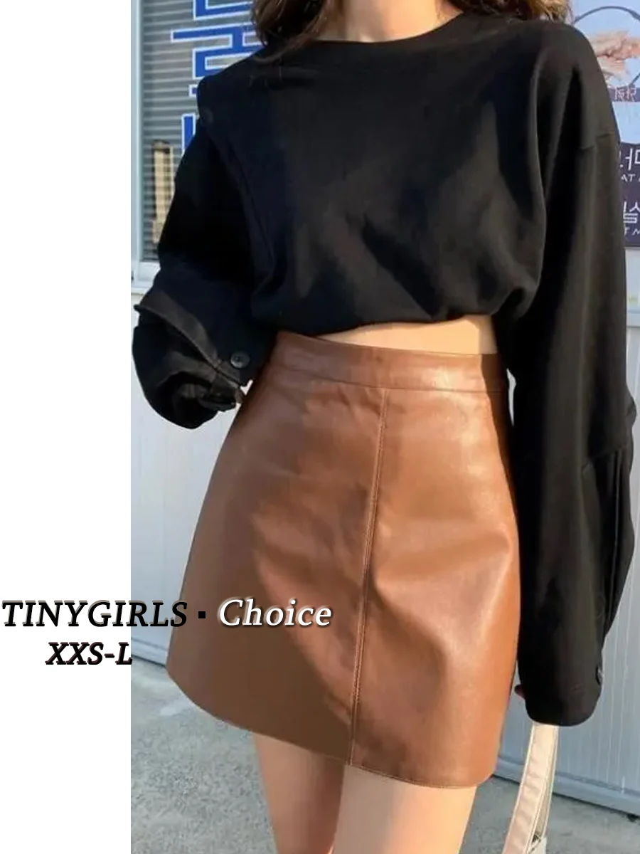 

Autumn Winter XS Appear High 150cm Petite girls Hotsweet Slim Split Half Skirt Women's High Waist A-line Wrapped Short Skirt