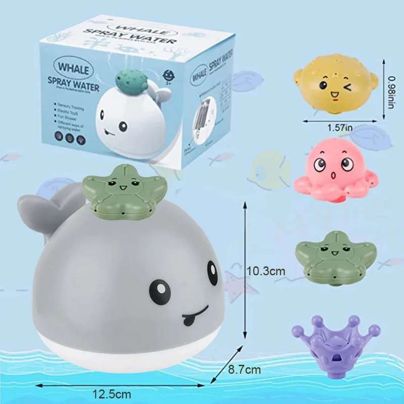 Baby Bath Toys Whale Electric Inductive Water Spray Ball with Light Bathroom Bathtub Swimming Toys for Toddler Infant Children 5